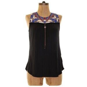 Ella Moss Astra Tank Top Size S Mesh Yoke Black Casual Summer NEW A2